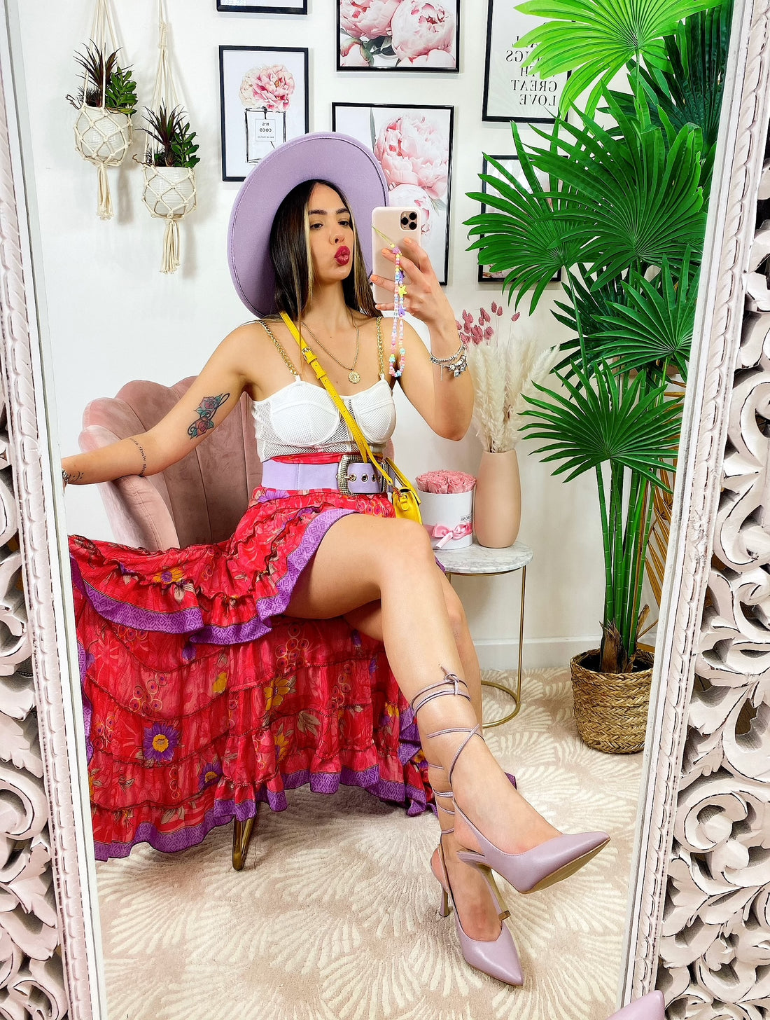 Gonna asimmetrica corallo e lilla - R.a. Boutique 