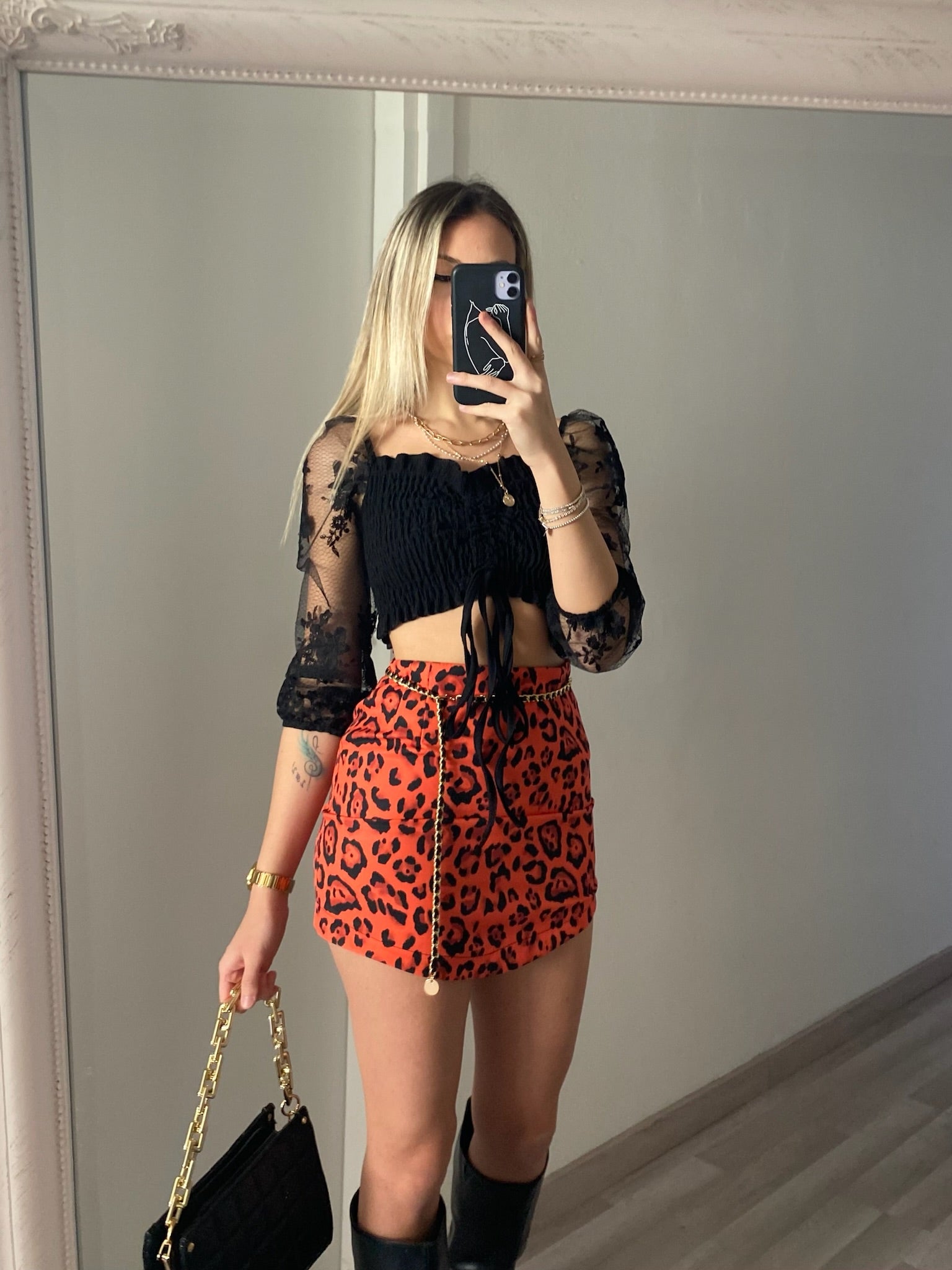 Gonna animalier arancio nero - R.a. Boutique 