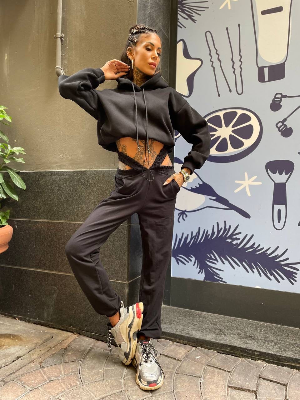 Felpa con elastico nera - R.a. Boutique 