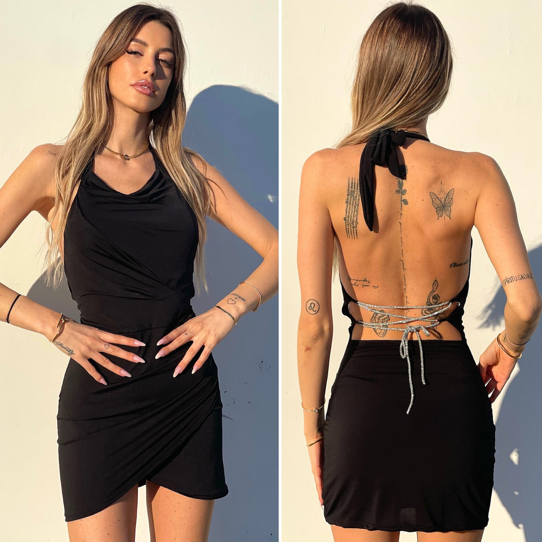 Abito nero con incrocio sulla schiena - R.a. Boutique 