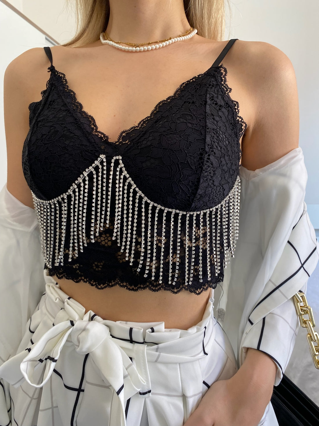 Bralette nera con strass - R.a. Boutique 