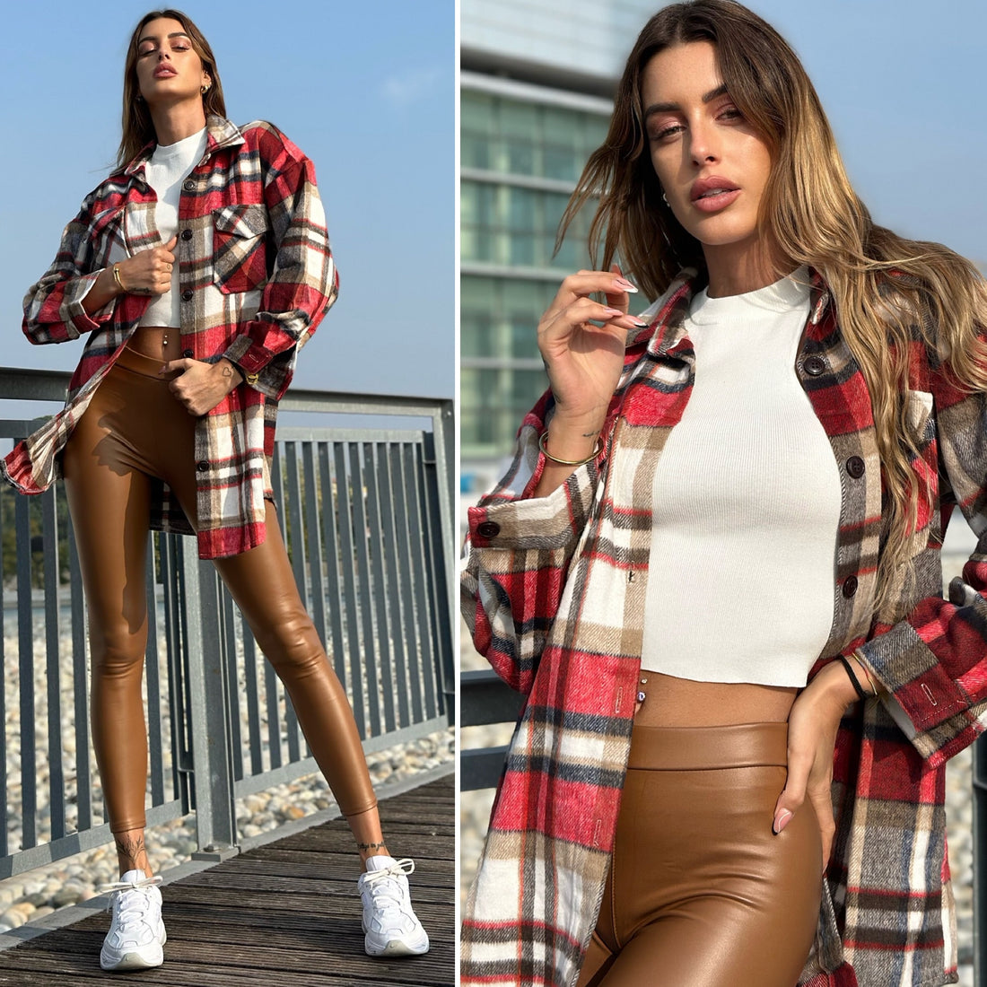 Giaccone a quadri Camel rosso - R.a. Boutique 