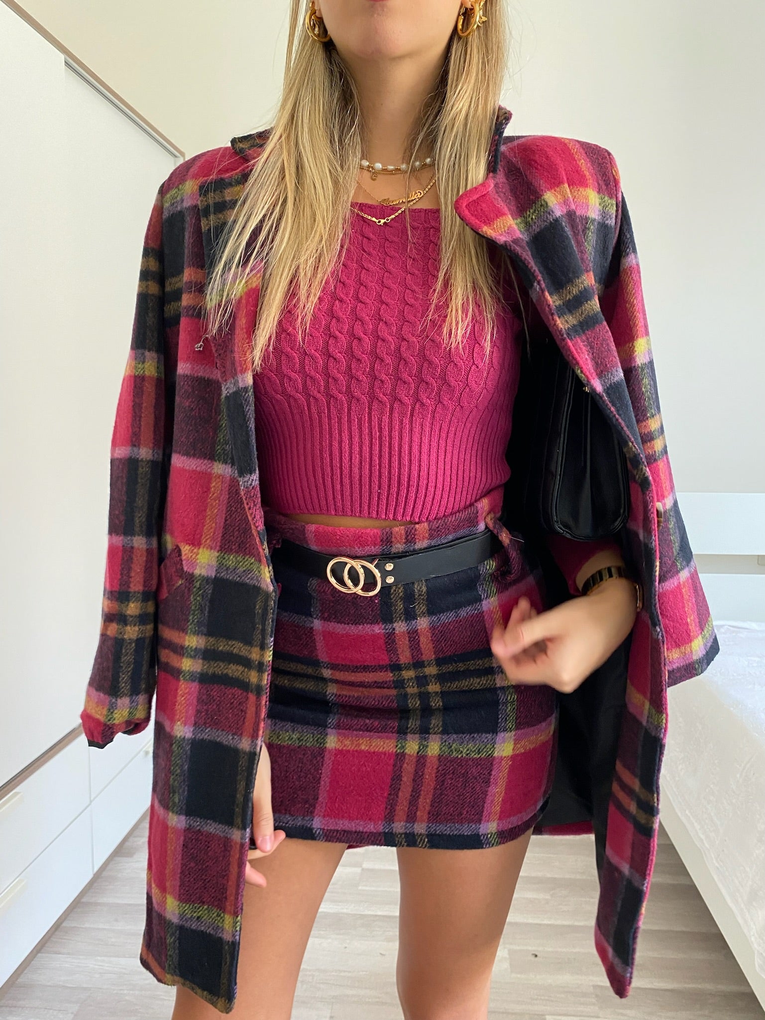 Cappotto check fucsia nero - R.a. Boutique 