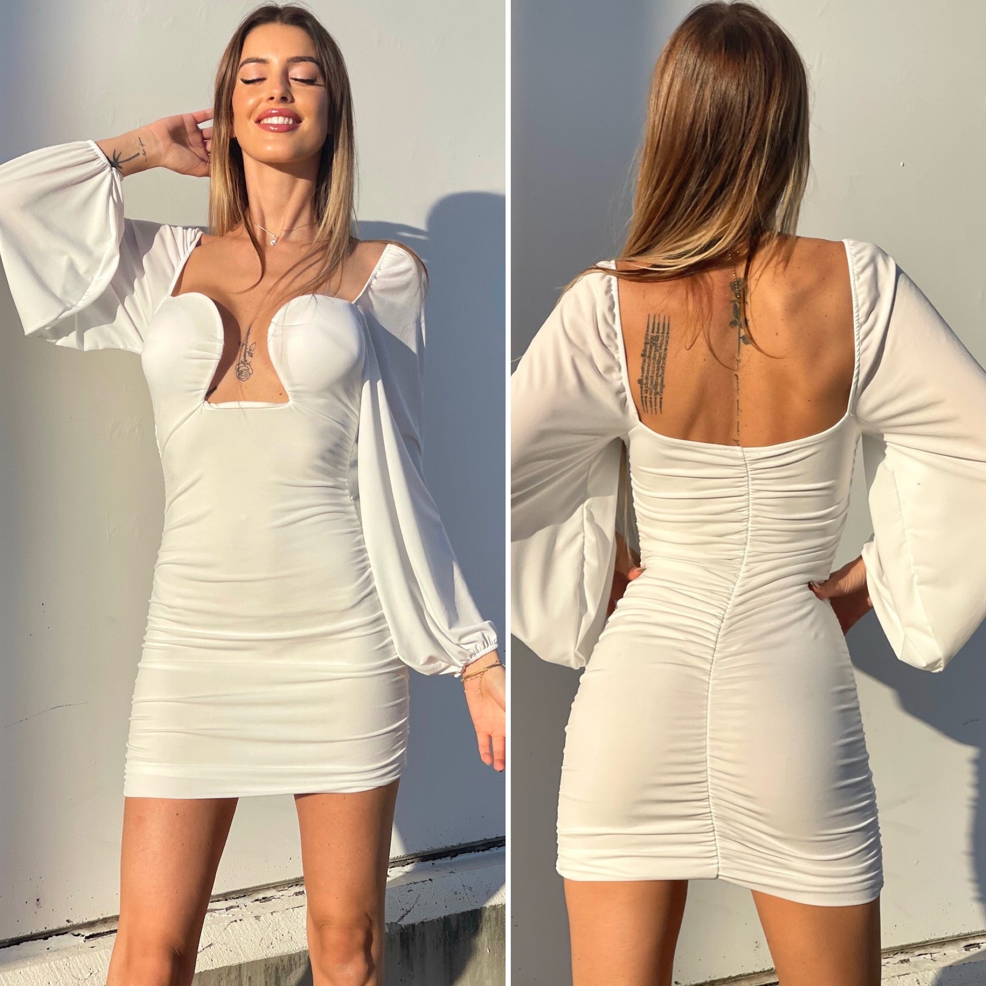 Abito sensual manica lunga bianco - R.a. Boutique 