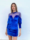 Abito in velluto blu con maniche velate - R.a. Boutique 