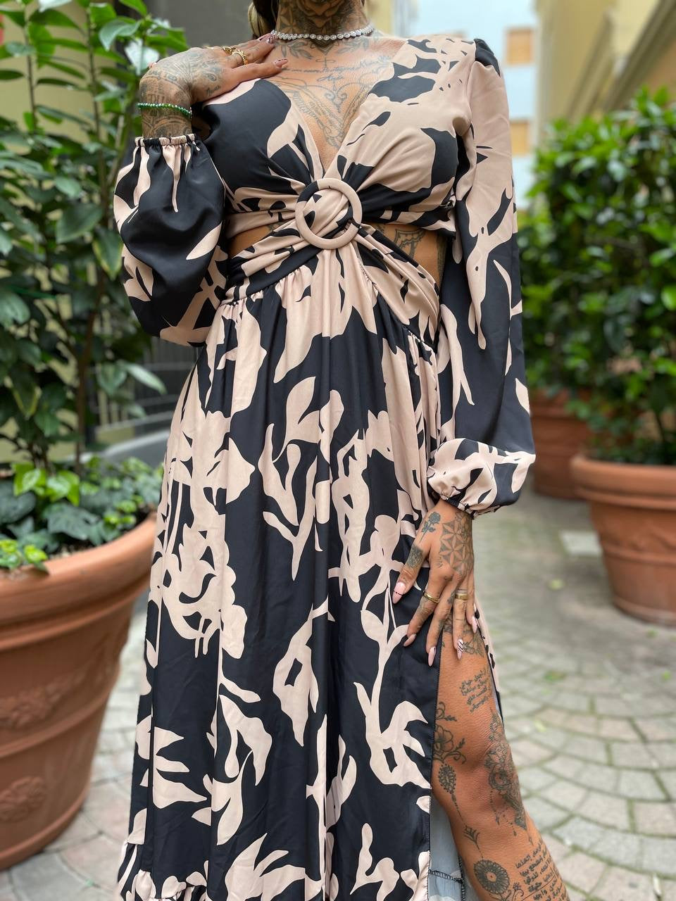 Abito lungo nero beige - R.a. Boutique 