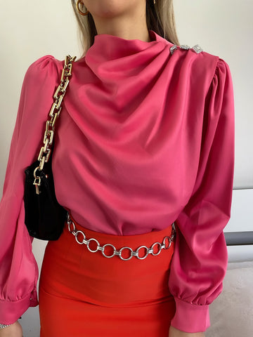 Blusa rosa barbie con bottoni gioiello - R.a. Boutique 