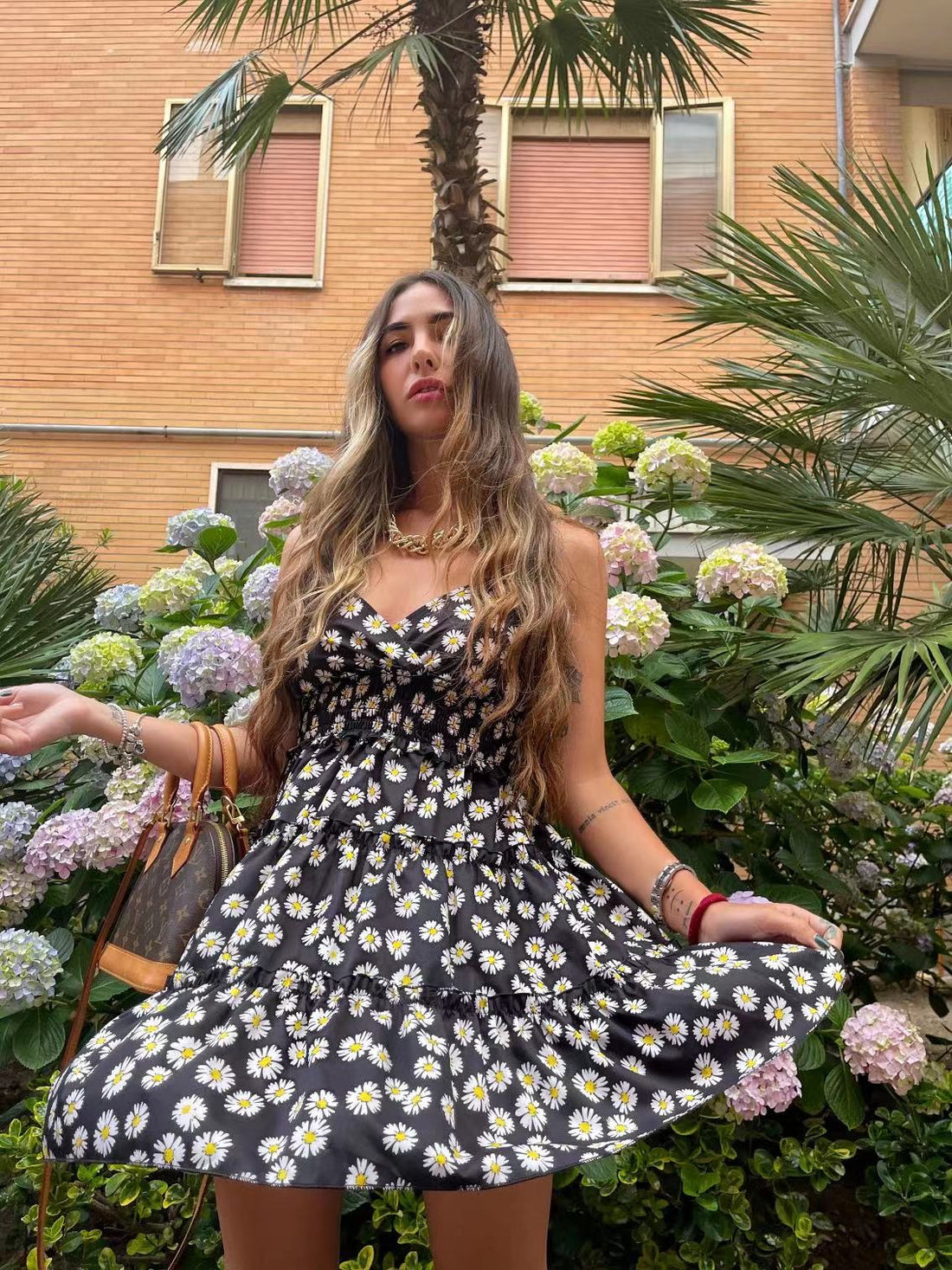 Abito a bretellina con margherite - R.a. Boutique 