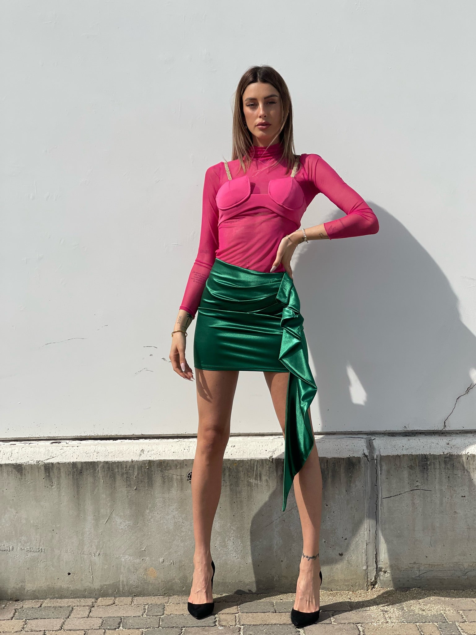 Camicia velata con corpino Fuxia - R.a. Boutique 