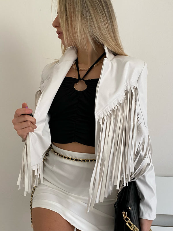 Kunstlederjacke mit Fransen
