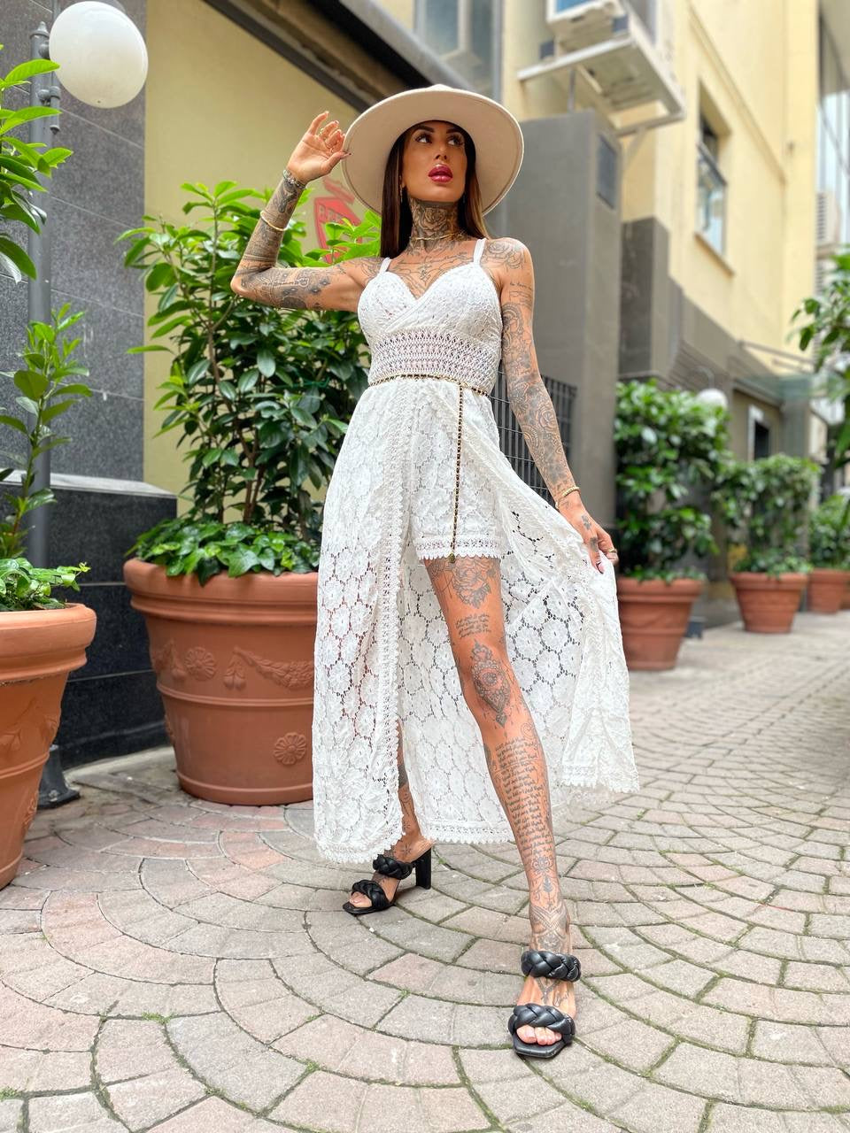 Maxi abito in pizzo con tutina - R.a. Boutique 