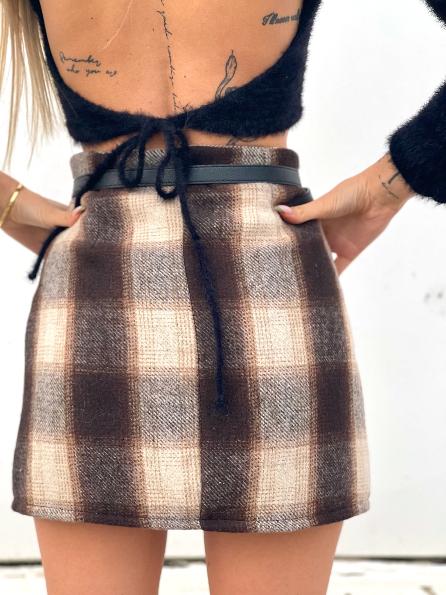 Gonna in tweed check brown - R.a. Boutique 