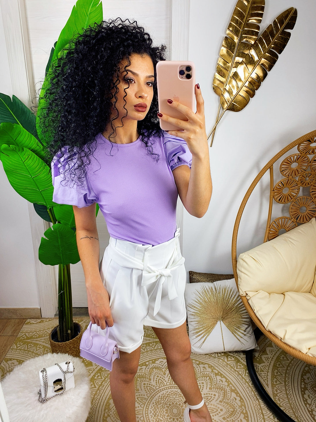 Maglia lilla con manica arricciata - R.a. Boutique 