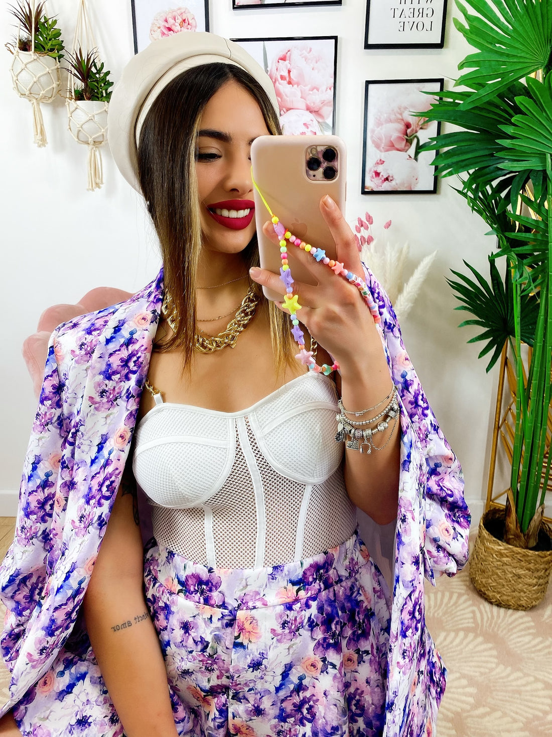 Completo Giacca e Short fiori lilla - R.a. Boutique 