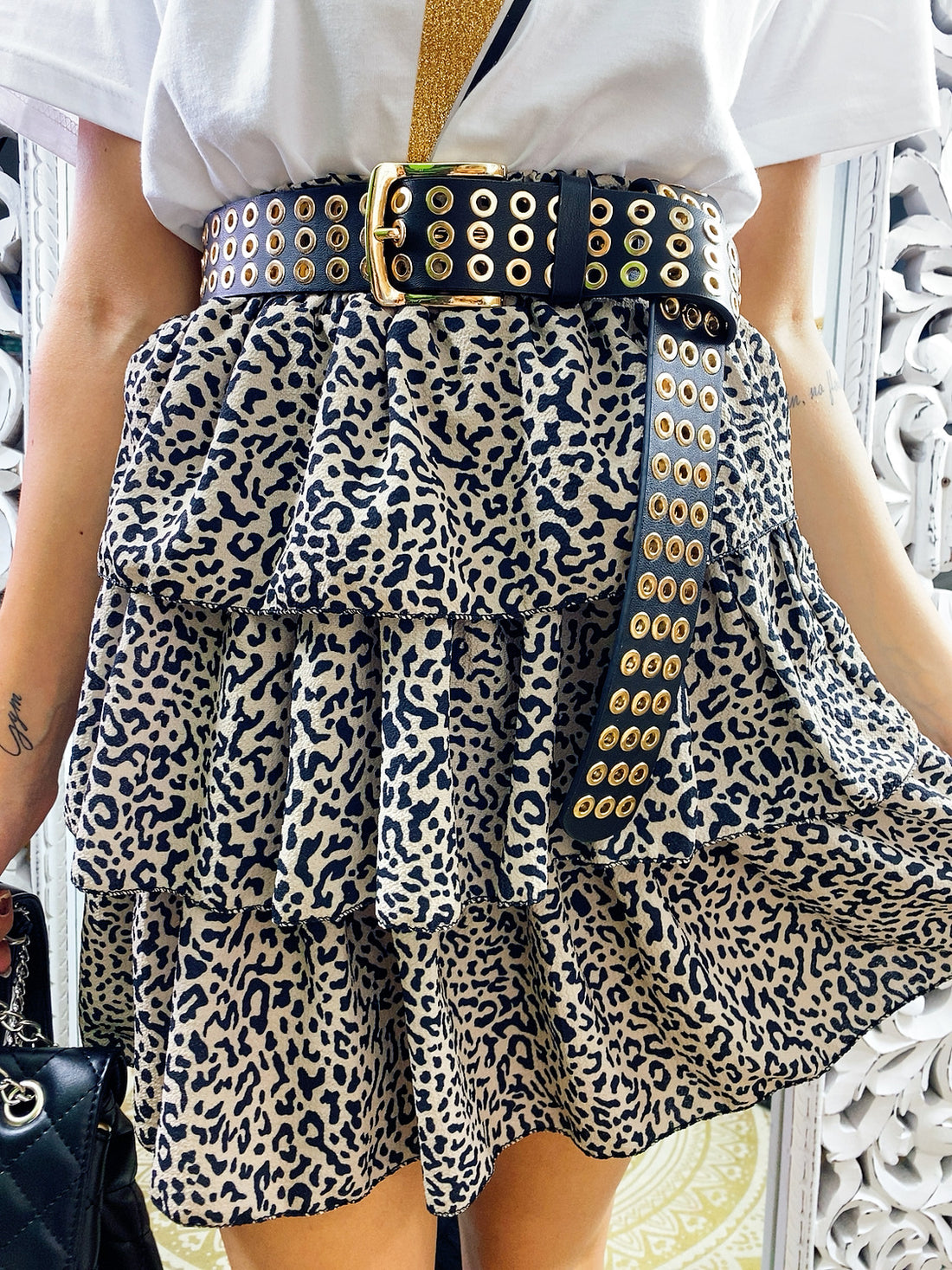 Gonna a balze maculata trama piccola - R.a. Boutique 