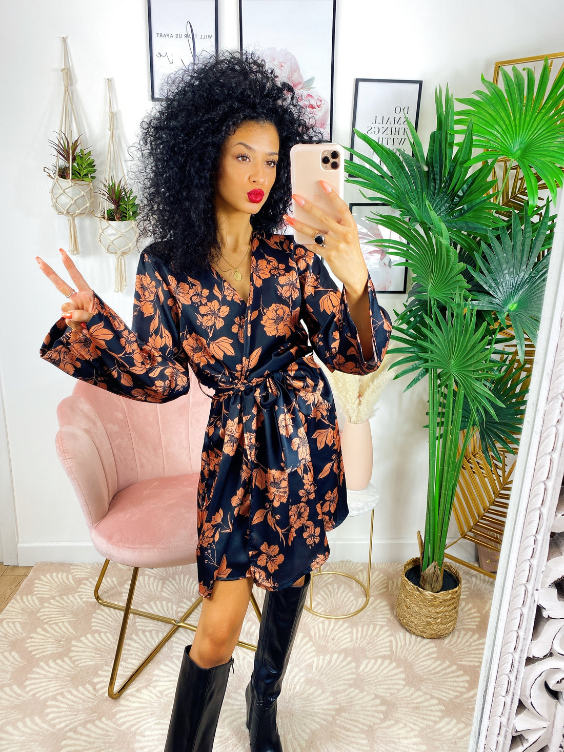 Abito a kimono fiori nude - R.a. Boutique 