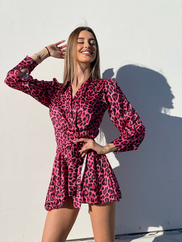 Fuxia geflecktes Wickelkleid
