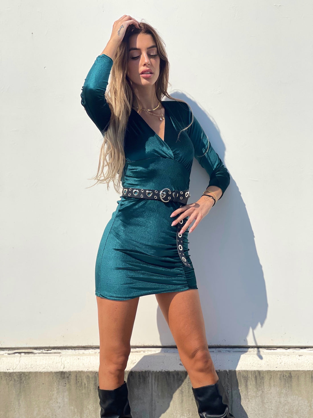 Abito in velluto verde bottiglia - R.a. Boutique 