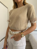 Maglioncino crop beige con piume - R.a. Boutique 