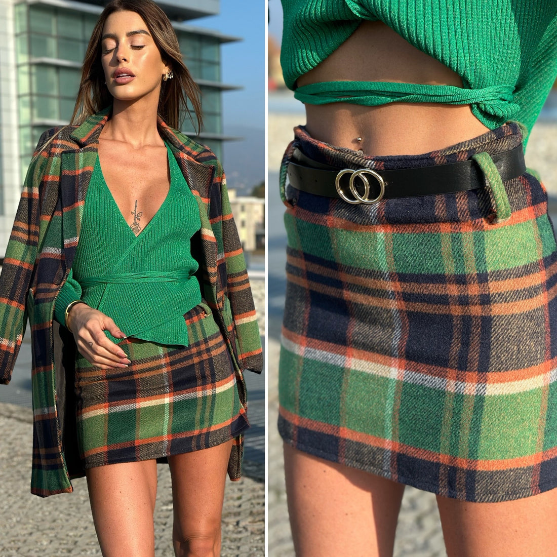 Gonna in tweed verde orange - R.a. Boutique 