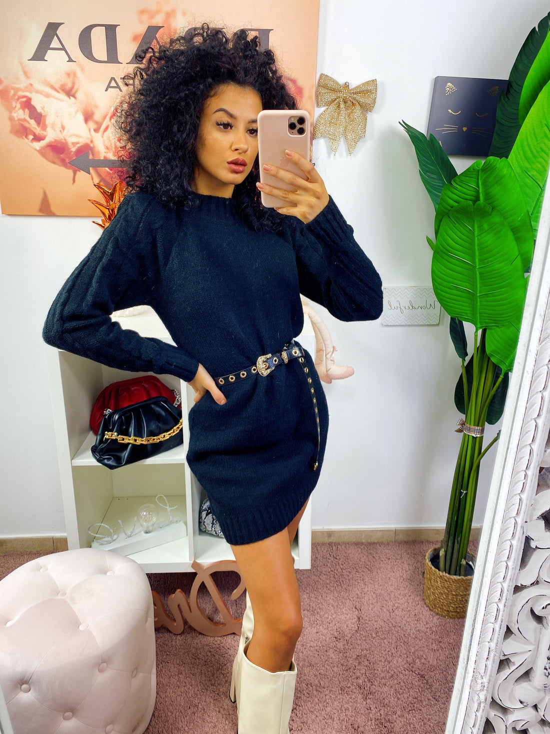 Abito in maglia con trecce e spalline Nero - R.a. Boutique 