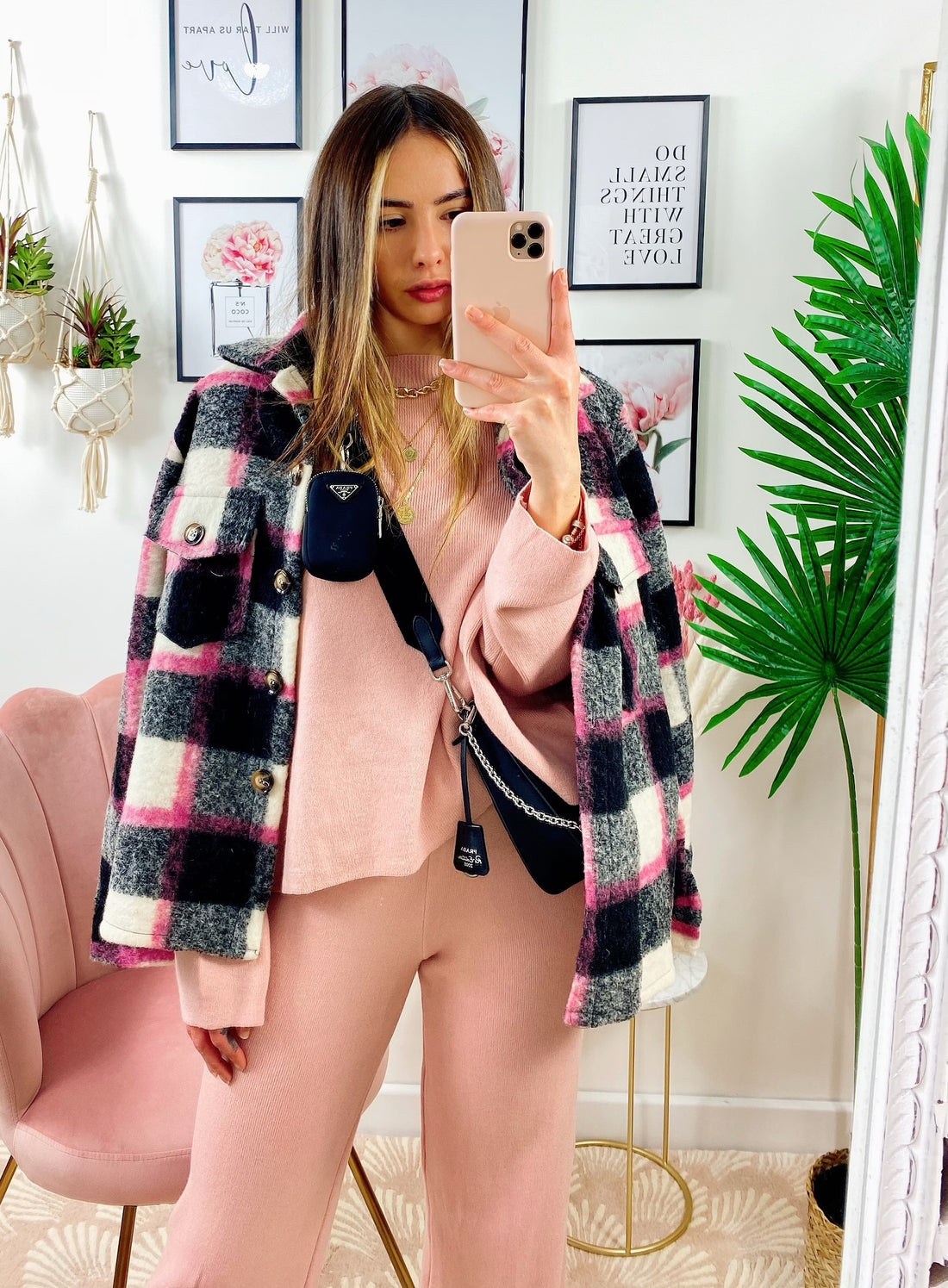 Giacca a quadri Black dettaglio fucsia - R.a. Boutique 