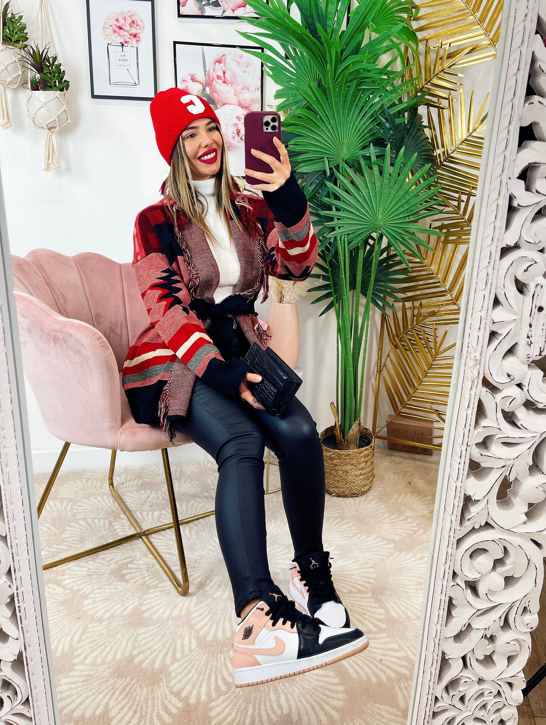 Cardigan con frange Rosso Nero - R.a. Boutique 