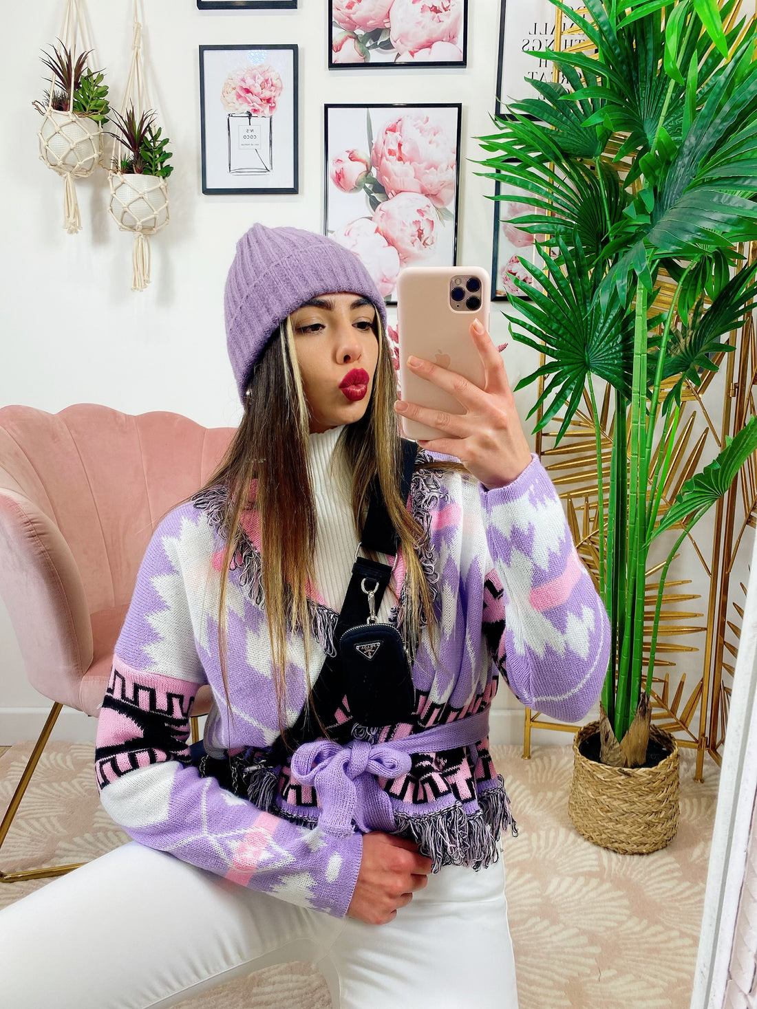 Cardigan Corto Lilla con frange e cinta - R.a. Boutique 