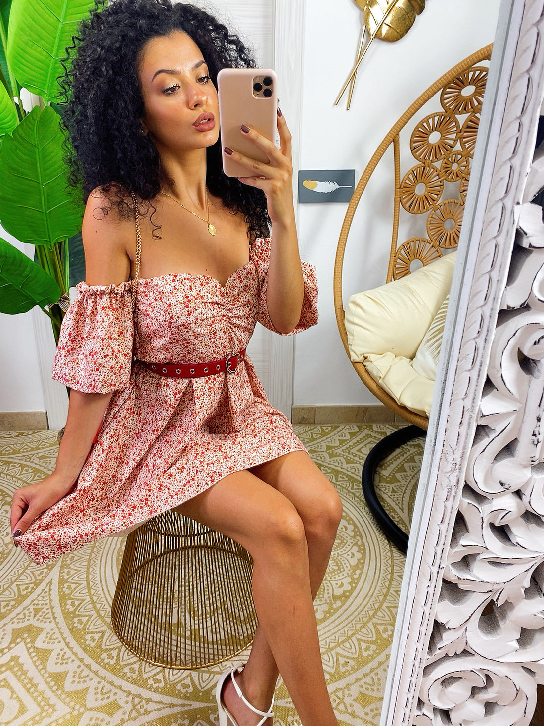 Abito a fiorellini con scollo a barchetta fiorellini rossi - R.a. Boutique 