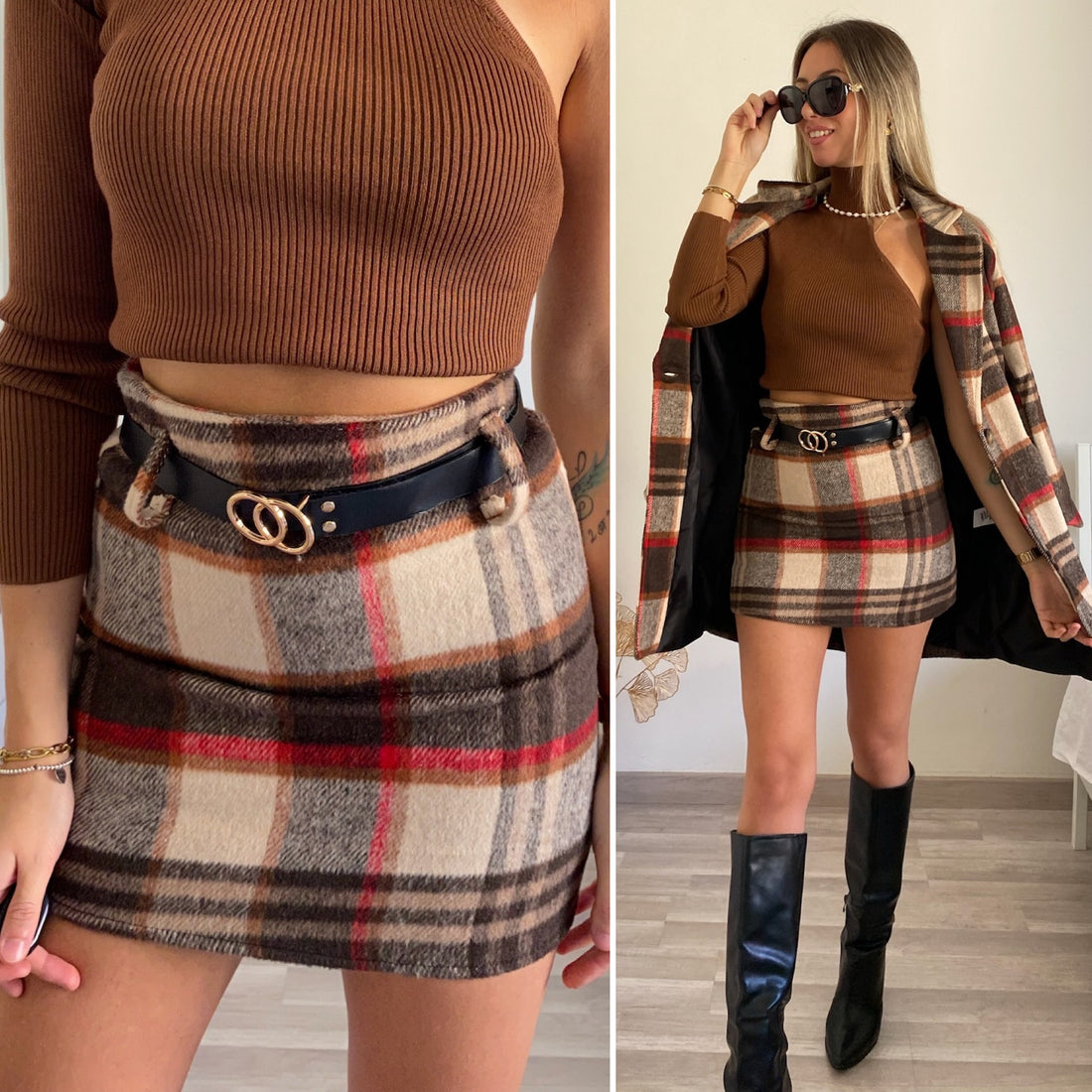 Gonna in tweed Camel red - R.a. Boutique 