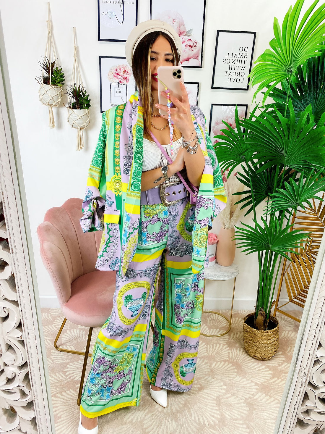 Pantalone a zampa stampa etnica Base verde - R.a. Boutique 