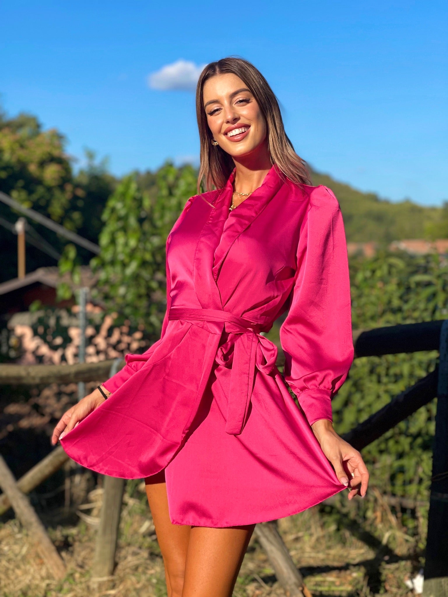 Abito in raso fuxia - R.a. Boutique 