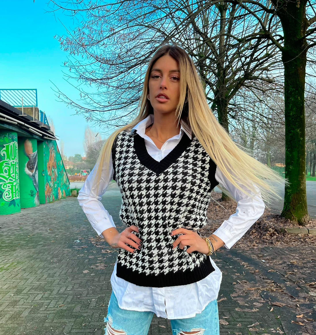 Smanicato pied de poule nero - R.a. Boutique 