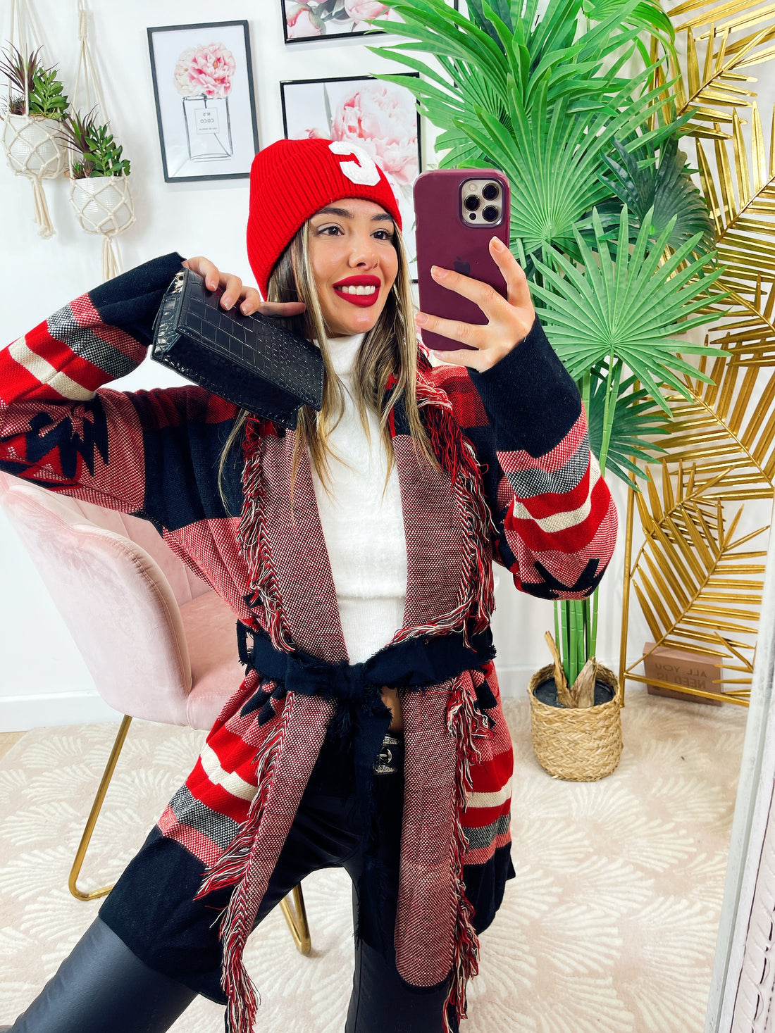 Cardigan con frange Rosso Nero - R.a. Boutique 