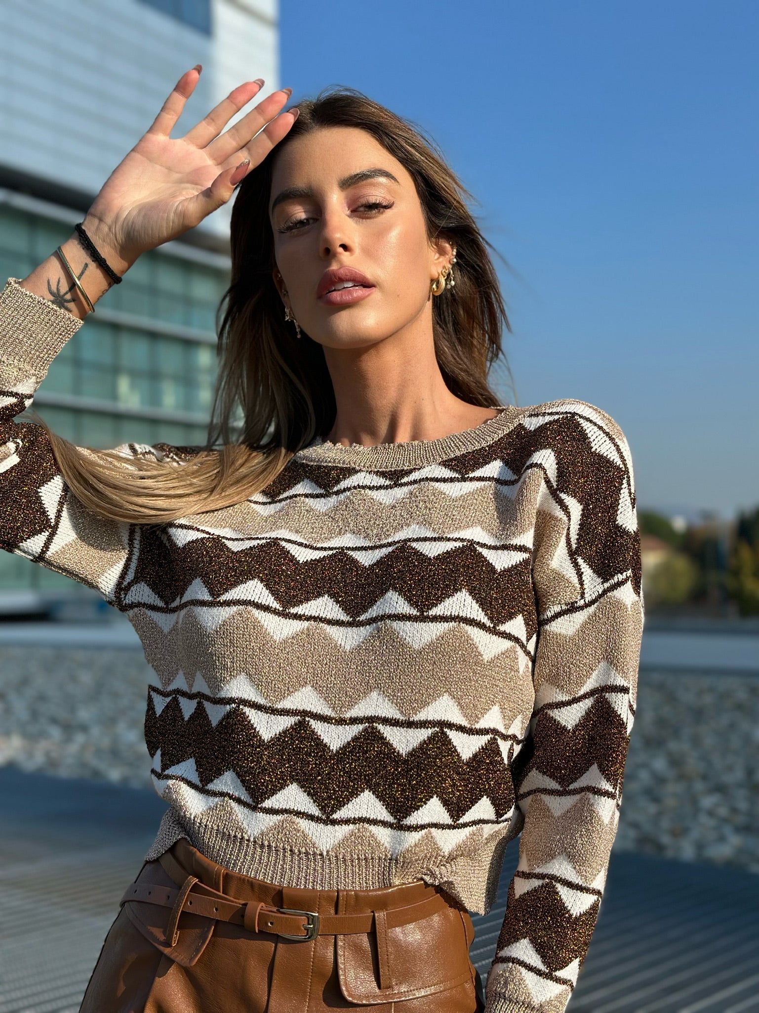 Maglione con rombi nude - R.a. Boutique 