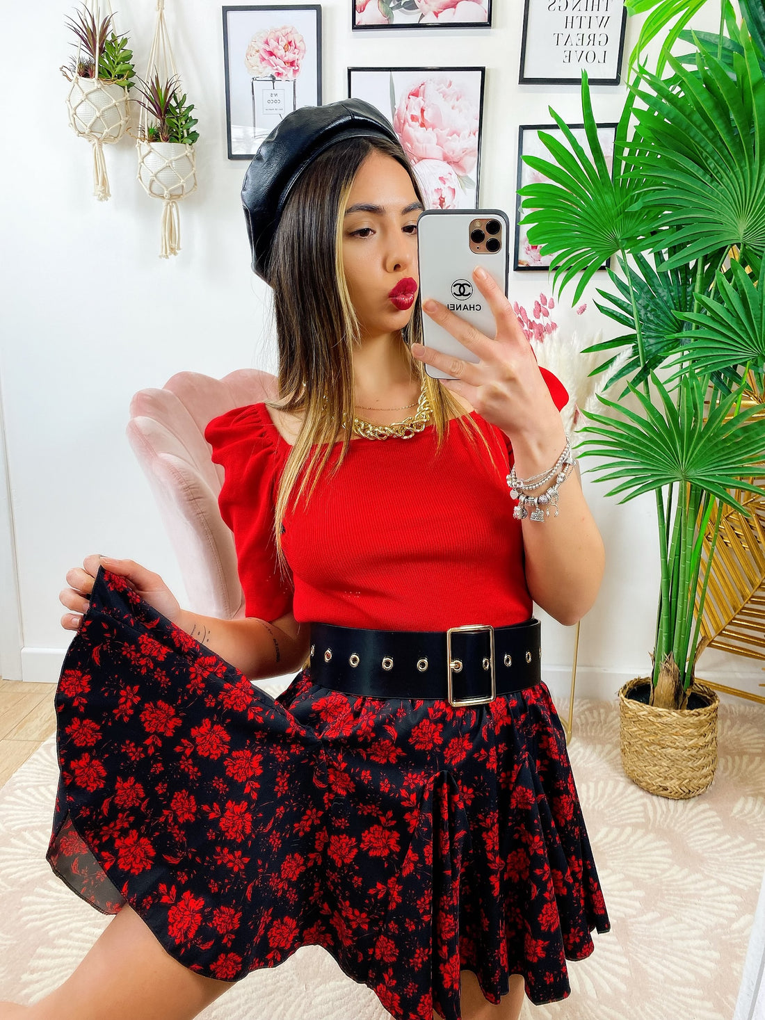 Top con spalline bombate Rosso - R.a. Boutique 