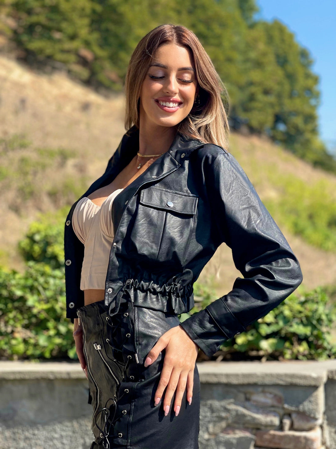 Giacca in eco-pelle con tasche - R.a. Boutique 