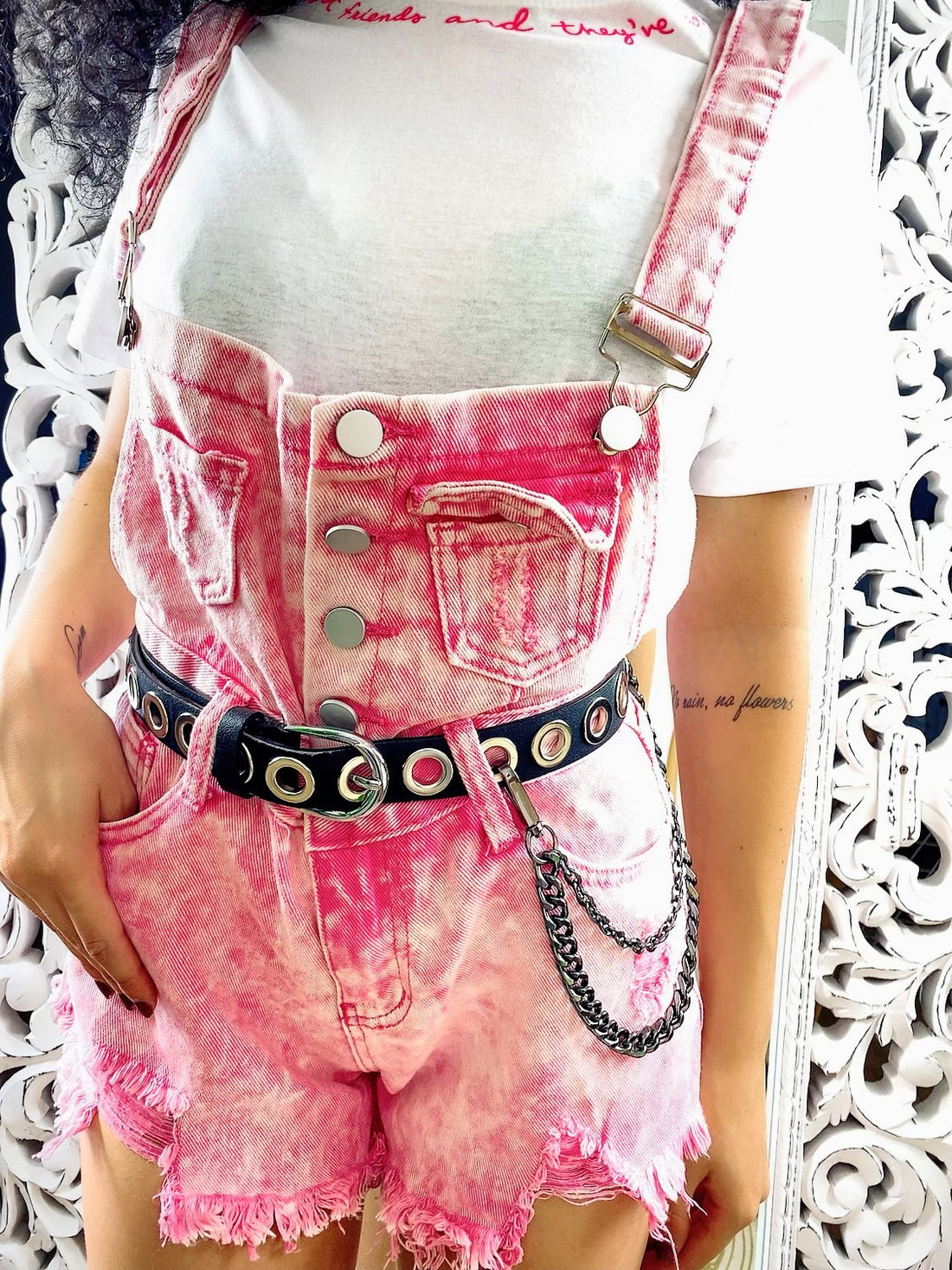 Salopette in jeans rosa sfrangiata - R.a. Boutique 