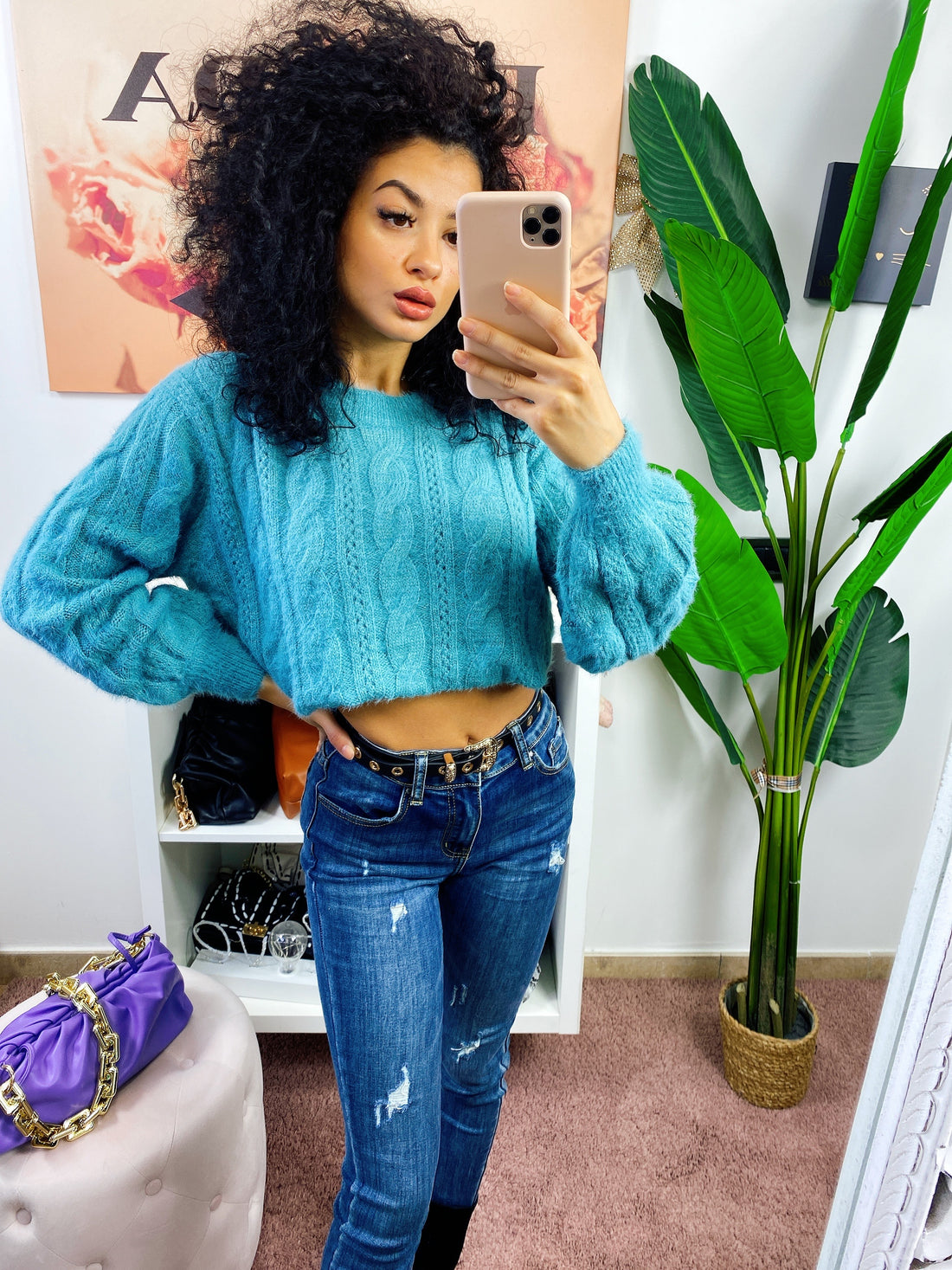 Maglione turchese con trecce - R.a. Boutique 