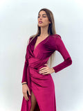 Abito lungo in velluto con maxi spacco Bordeaux - R.a. Boutique 