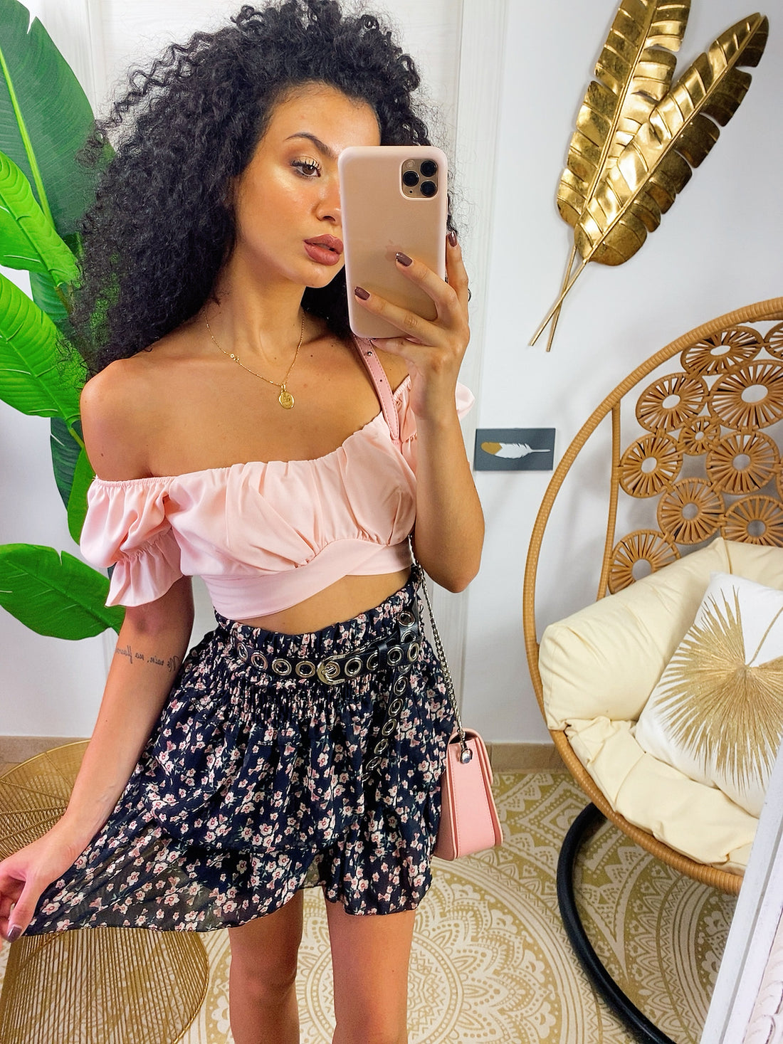 Top incrociato rosa a manica corta - R.a. Boutique 