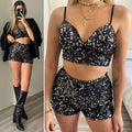 Completo top e short paillettes nero argento - R.a. Boutique 