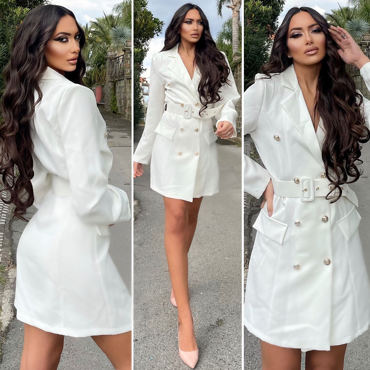 Vestido blazer blanco con botones y cintur n