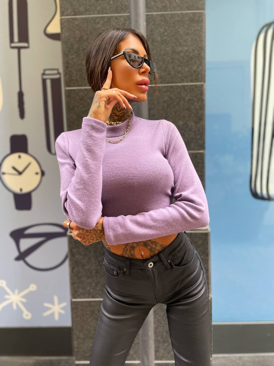 Maglioncino con incrocio sulla schiena lilla - R.a. Boutique 