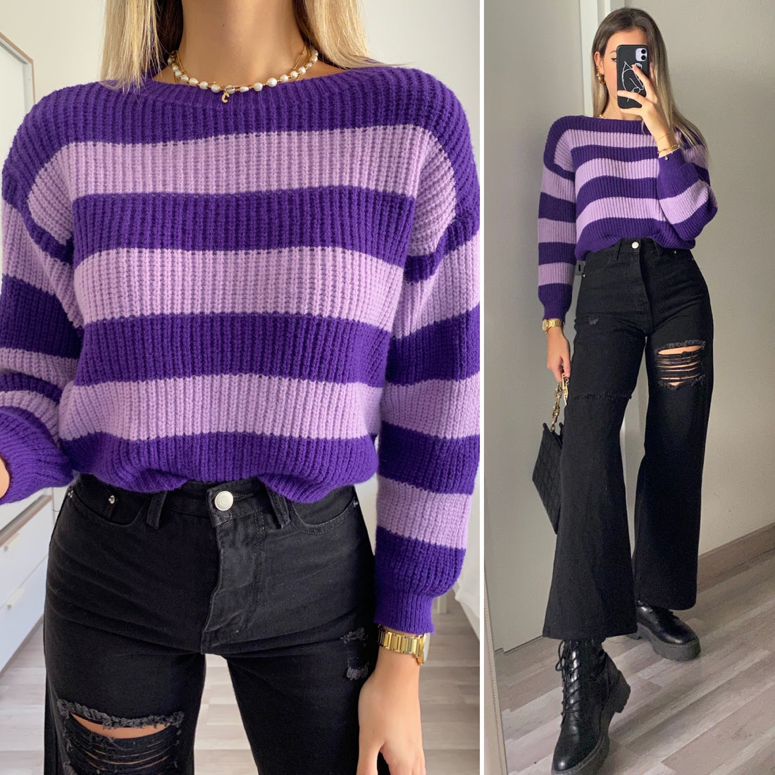 Maglione a righe lilla viola - R.a. Boutique 