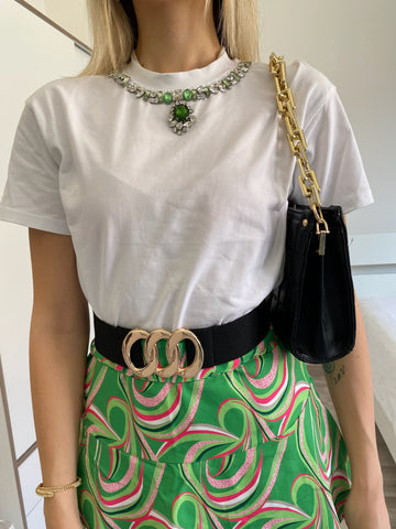 T-shirt con gioiello al collo verde - R.a. Boutique 