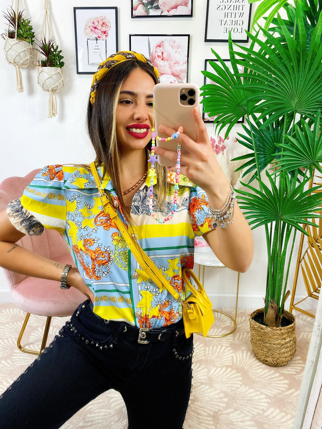 Camicia etnica dettaglio celeste manica corta - R.a. Boutique 