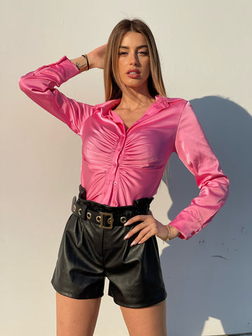 Camicia rosa barbie con arricciatura - R.a. Boutique 