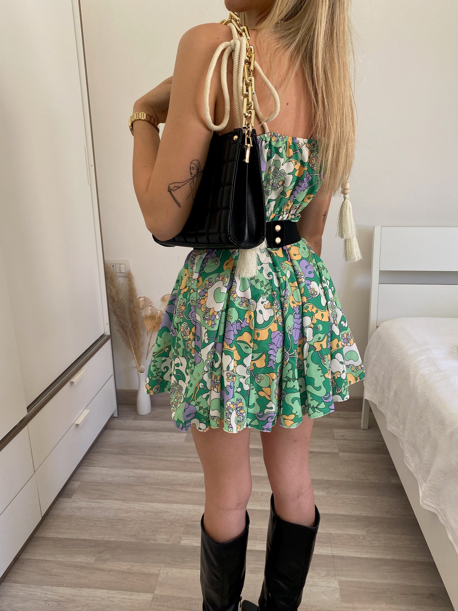 Abito verde e lilla spalline in corda - R.a. Boutique 