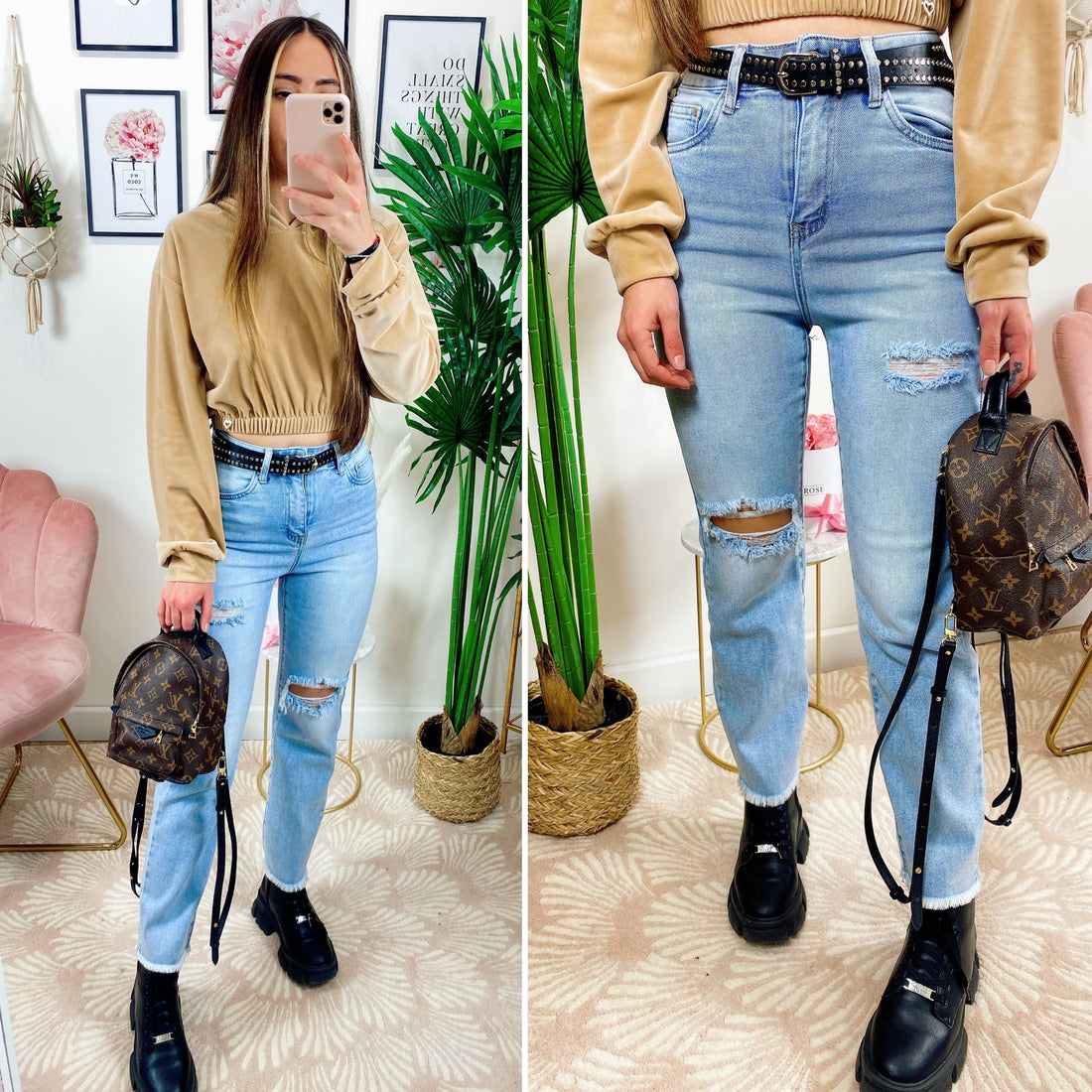 Jeans con strappi e cintura compresa - R.a. Boutique 